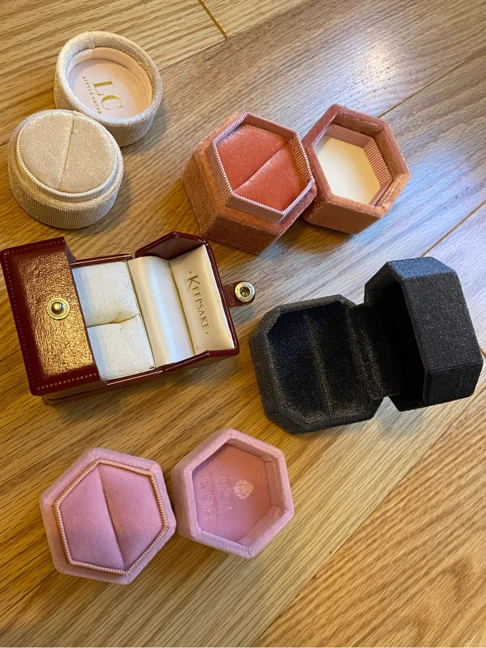 Velvet and Leatherette Ring Boxes - Set of 5 Assorted Colors